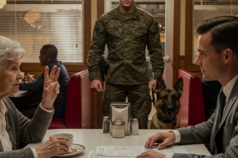 Elderly Woman Sends a Silent SOS at Diner—A U.S. Marine and His German Shepherd Spring Into Action!