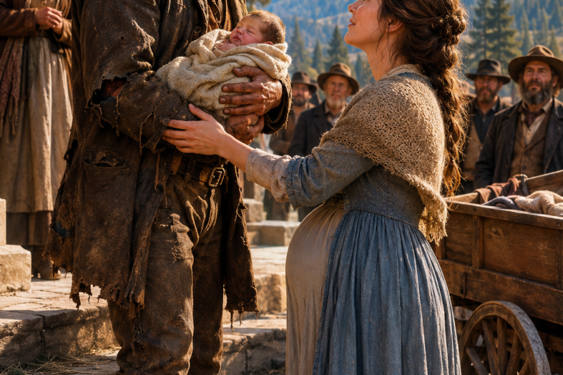 A Broken Mountain Man Holding A Newborn Was Being Auctioned — Until A Pregnant Woman Took Them Home