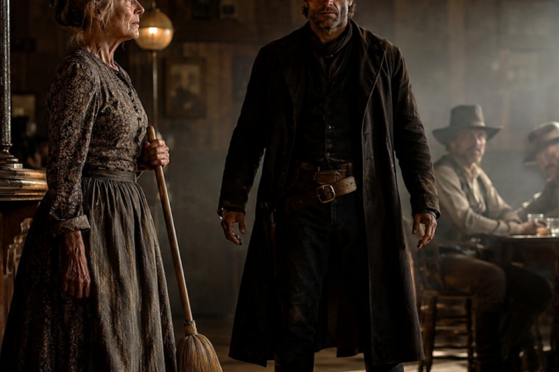The Saloon Laughed at the Limping Widow Who Swept Its Floors — Until a Feared Gunslinger Stood Up…