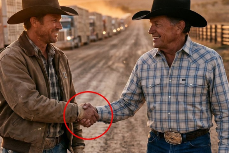 George Strait sold his BEST bull to help a homeless young man — 31 years later, 40 trucks arrived…