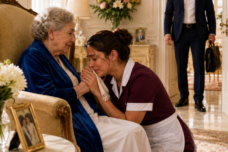 He Thought She Was Just the Cleaning Lady… Until He Saw Her Crying Beside Her Mother