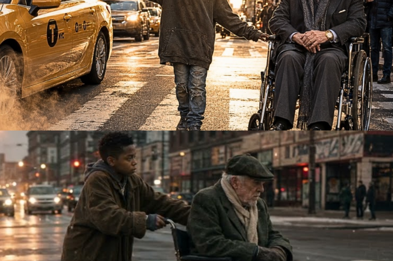 Let Me Help You Cross, Sir — Street Kid Helps Old Millionaire with His Wheelchair, Unaware Who He Is