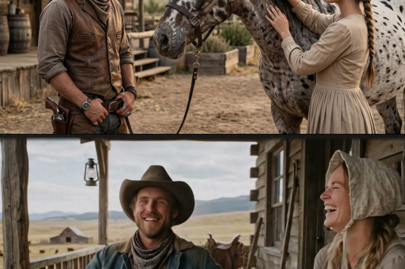 The cowboy found her with her missing horse; she refused to return it until he heard her out.