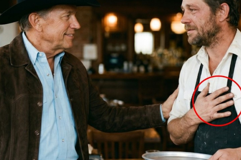 A humble waiter was humming “You Look So Good in Love” while cleaning the tables when George Strait.