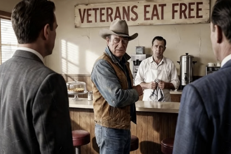 John Wayne Saw A Bank Try To Shut Down A Café That Fed Veterans Free- What He Did Next Was Pure Duke