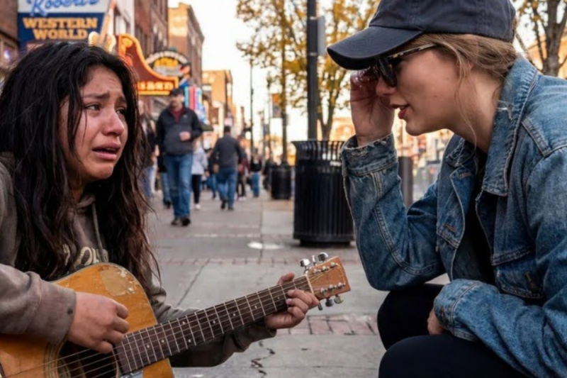 Teen girl playing Taylor’s song with broken guitar — Taylor Swift stopped walking and did THIS