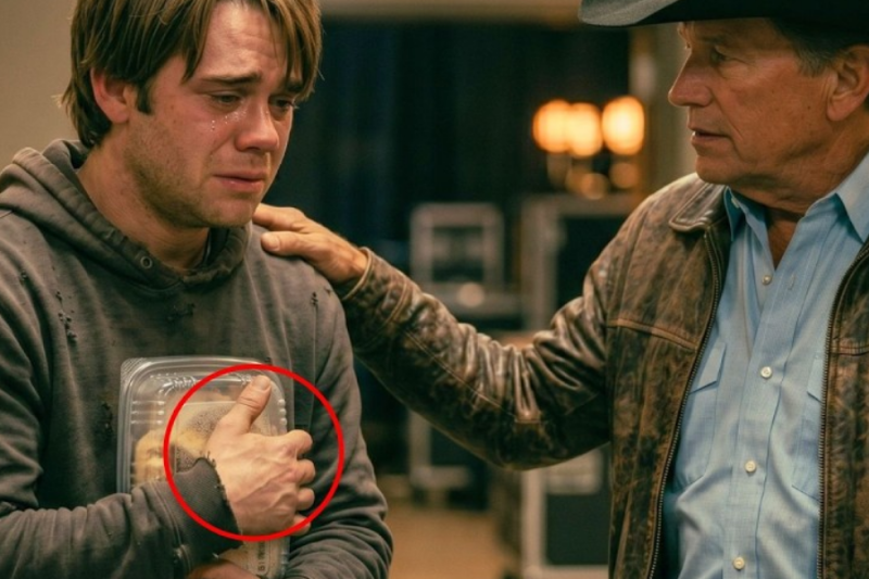 The young man asked for leftover food from the dressing room… and George Strait gave him something..