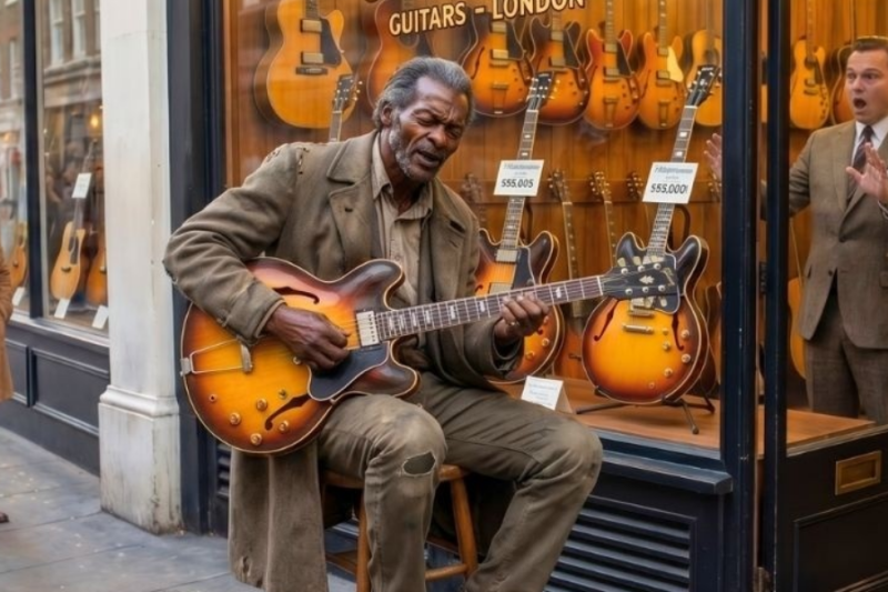Shopkeeper mocked “homeless” man eyeing £85,000 guitar—then learned he was Chuck Berry!