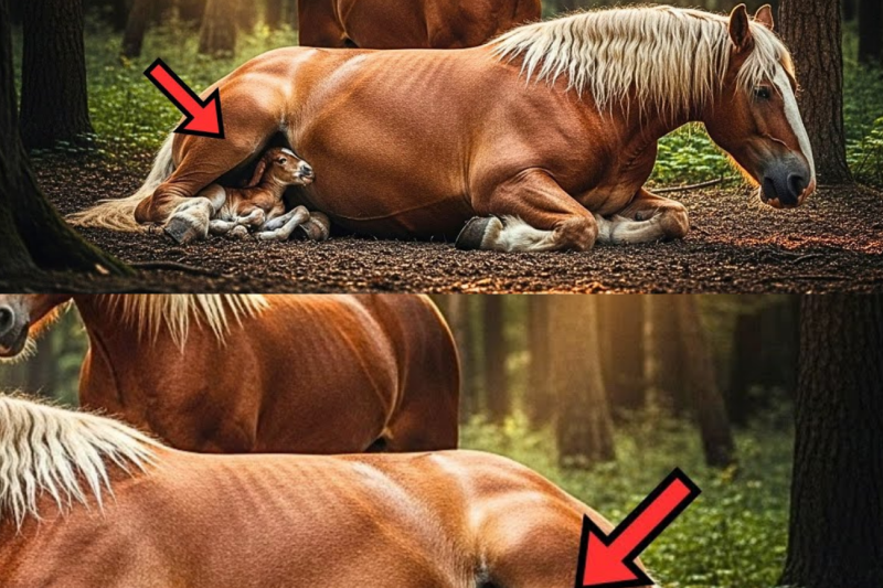 Giant Mare Goes Into Labor In The Middle Of The Forest… What The Horse Does Is Heroic