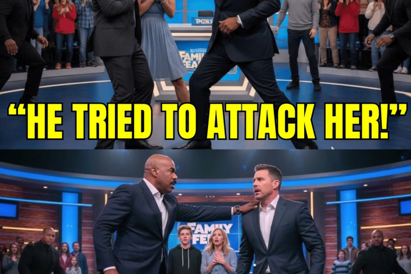 SHOCKING: Steve Harvey tackles husband trying to attack wife after wrong answer on Family Feud