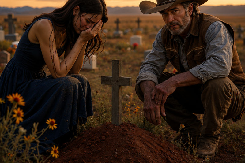 She Was Crying Over a Tiny Grave, The Cowboy Took Off His Hat and Sat Beside Her