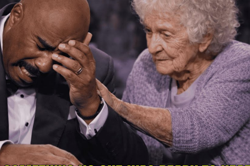 Steve Harvey breaks down on air after a 97-year-old woman shares a secret about his late mother.