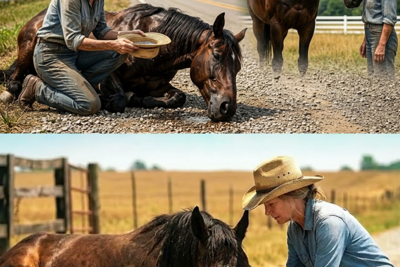 WIDOW GIVES WATER TO A DYING STALLION ON THE ROAD WHAT THE HORSE DOES NEXT IS SHOCKING