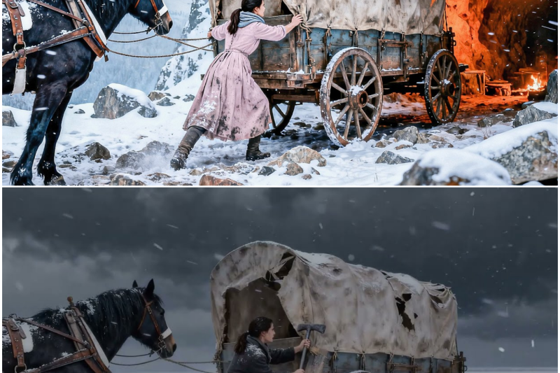 She Pulled a Wrecked Wagon Into a Rock Hollow and Sealed Every Gap — The Blizzard Never Touched Her