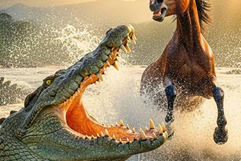Giant Crocodile Attacks Horse During River Crossing… The Fight for Survival Is Shocking