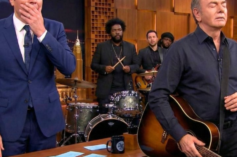 Jimmy Fallon FROZEN When Neil Diamond Suddenly Stops Playing After Hearing This Sound