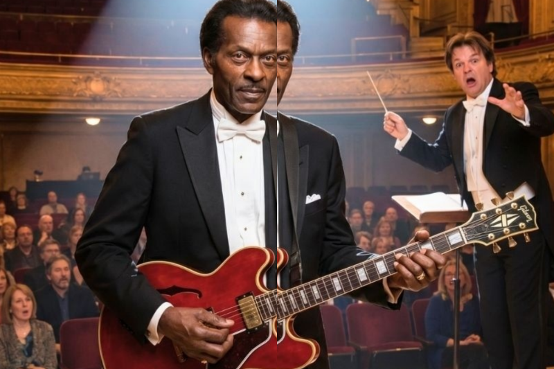 The orchestra mocked, challenged, and surprised conductor Chuck Berry with his appearance.