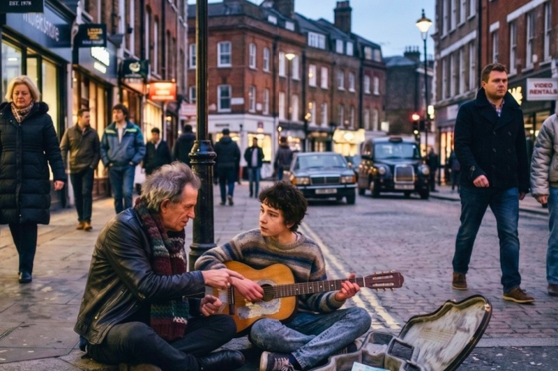 Street Kid Made £4.50 In 3 Hours With BROKEN Guitar—Keith Richards Sat On DIRTY Pavement Beside Him