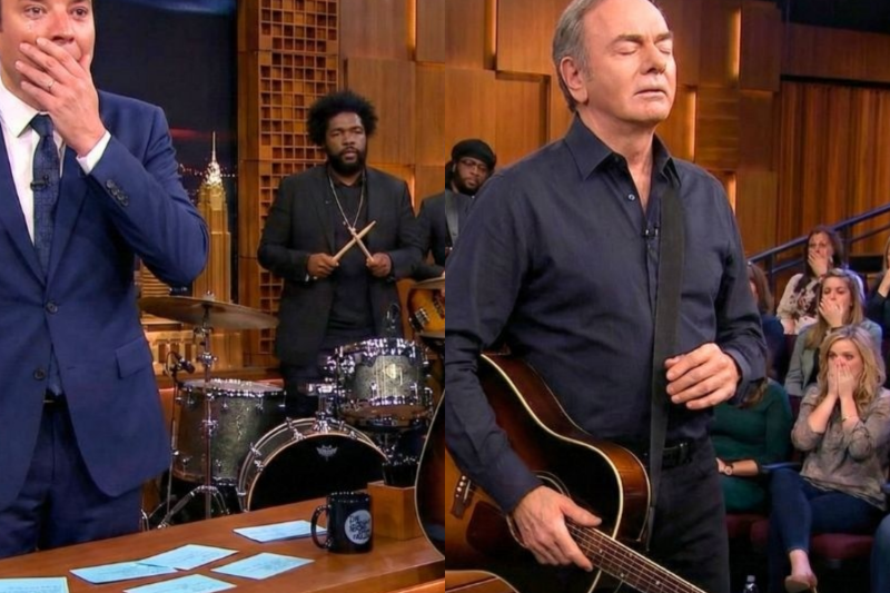 Jimmy Fallon FROZEN When Neil Diamond Suddenly Stops Playing After Hearing This Sound
