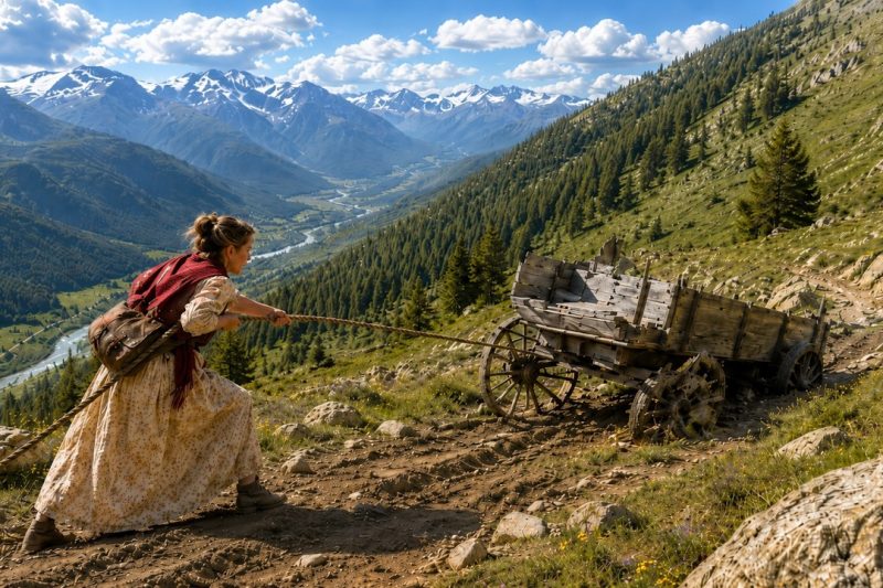 They Mocked Her for Hauling a Wrecked Wagon Off the Mountain—What She Found Under the Seat…