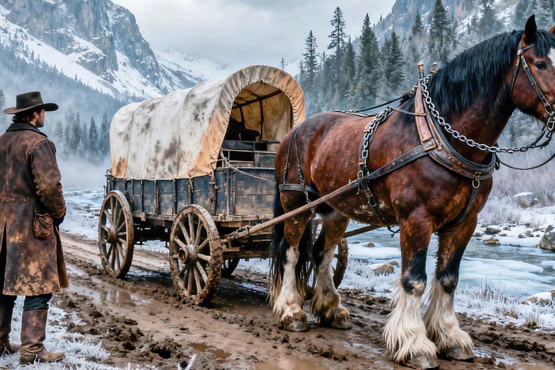 The Giant Horse Dragged the Wagon Alone… What the Cowboy Discovered Inside Left Him in Tears