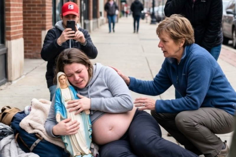The Sidewalk Miracle: How a Grieving Widow and a Homeless Pregnant Woman Holding a Virgin Mary Statue Became an Unlikely Family