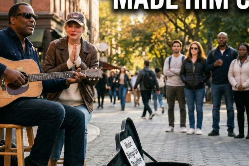 Blind street musician plays Taylor’s song unaware she listens—her whispered words make him cry today