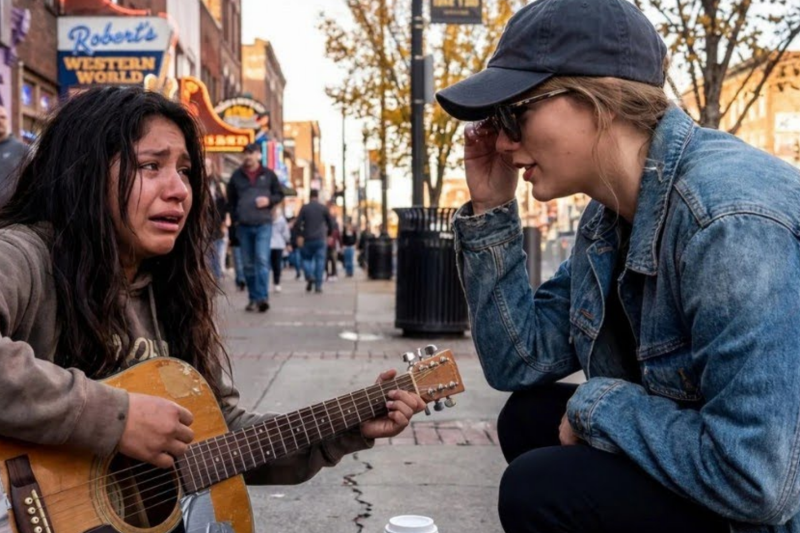 Teen girl playing Taylor’s song with broken guitar — Taylor Swift stopped walking and did THIS