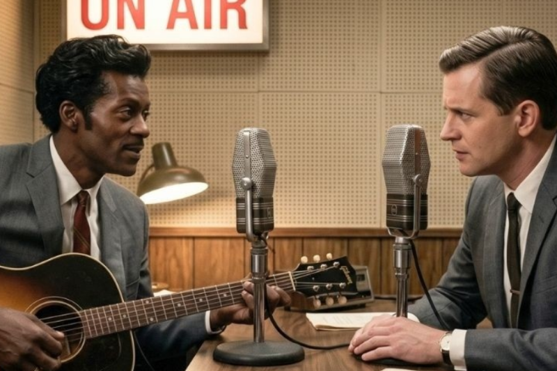 DJ Roger Says Chuck Berry’s Work is Over — – Chuck BERRY waits outside the studio door.